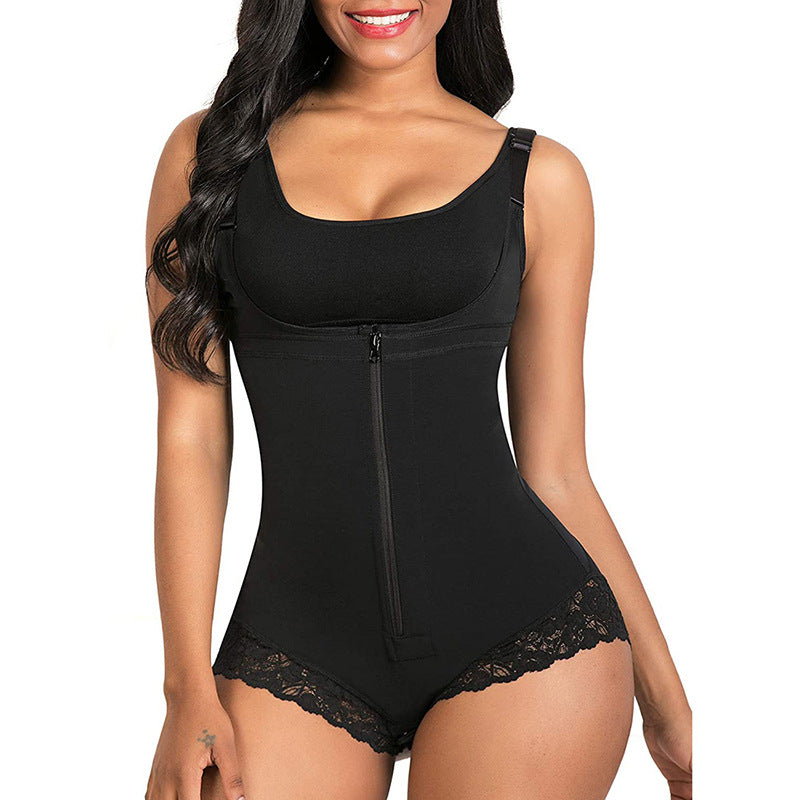 Women's one-count wide strap body shaper, adjustable wide straps, zipper design, crotch opening, convenient for daily activities, suitable for casual, daily wear FallFreshness