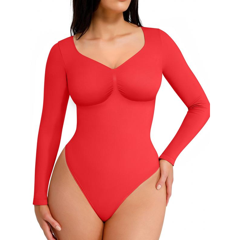 Women's Seamless Shaping Long Sleeve Thong Comfortable Bodysuit for Tops and Underwear Lady Comfort Basic