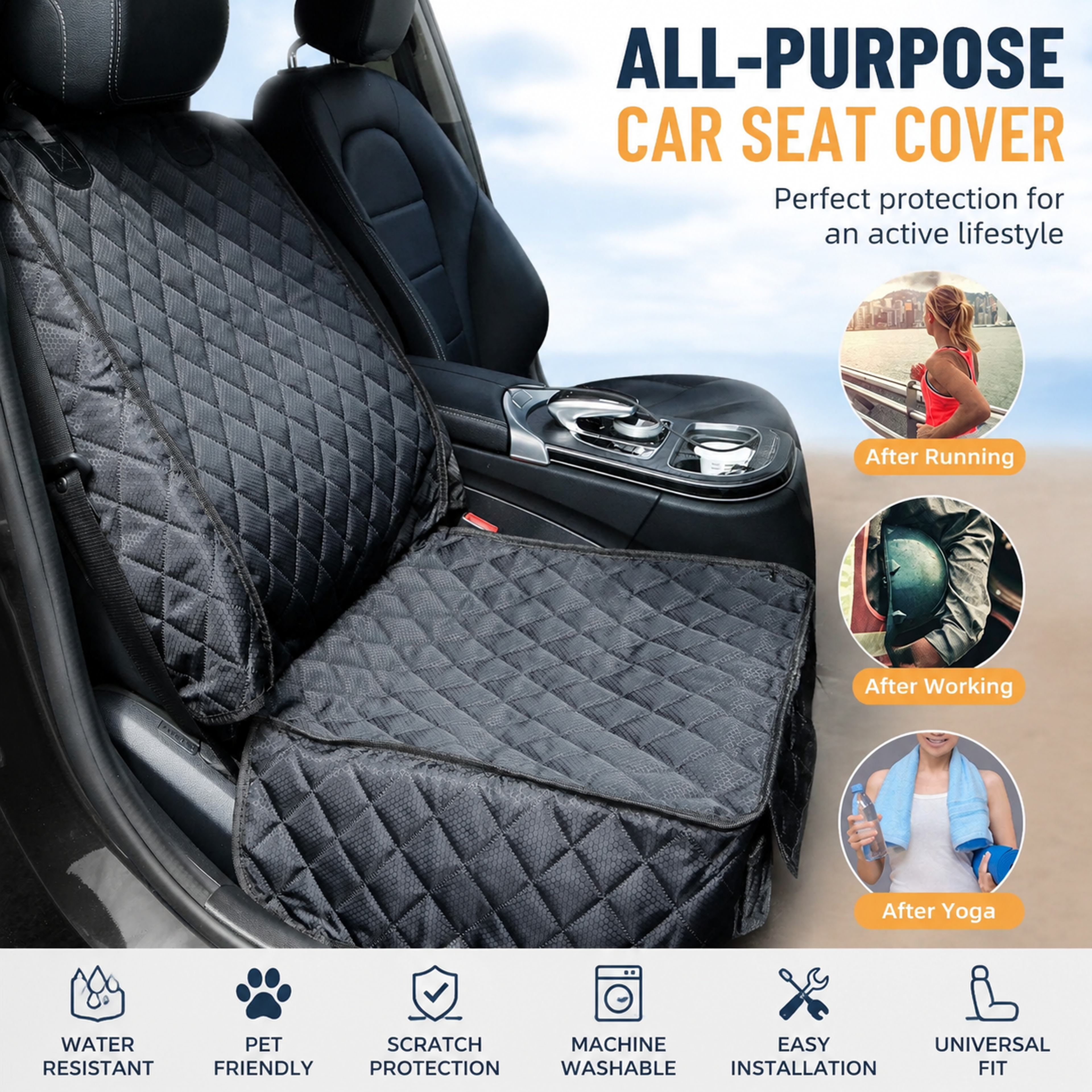 Waterproof Front Seat Pet Car Cover, 2 Pack, Dog Seat Protector for Hair, Dirt & Spills