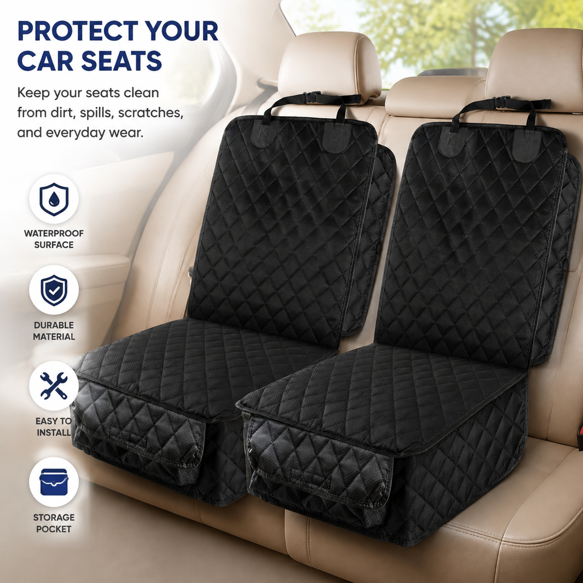 Waterproof Front Seat Pet Car Cover, 2 Pack, Dog Seat Protector for Hair, Dirt & Spills