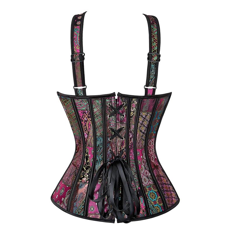 Lace Up Corset Tops for Women Gothic Jacquard Shoulder Straps Corset Overbust Bustiers Costumes Ideas Party Outfit.