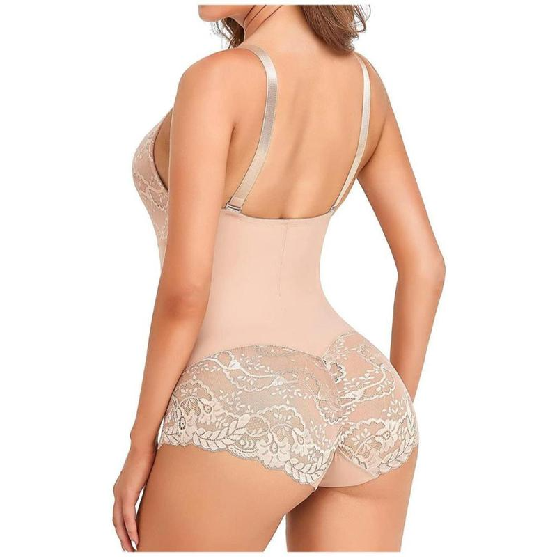 Women's Sexy Deep V Neck Tummy Control Bodysuit Lace Shapewear - Tummy Control Waist Cincher Bodysuit.