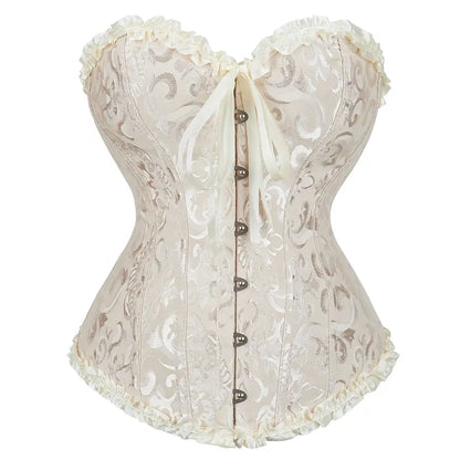 Overbust Corset Top Floral Renaissance Womens Lace Up Boned Overbust Corset Bustier.