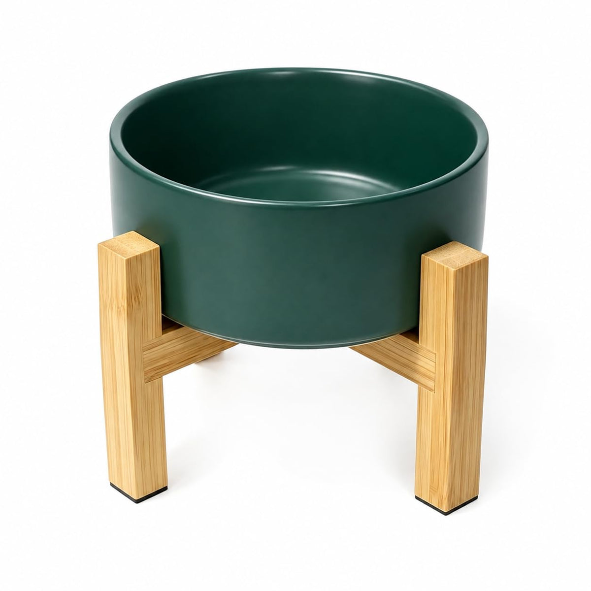 Elevated Ceramic Pet Bowl with Reversible Bamboo Stand – for Cats & Small Dogs