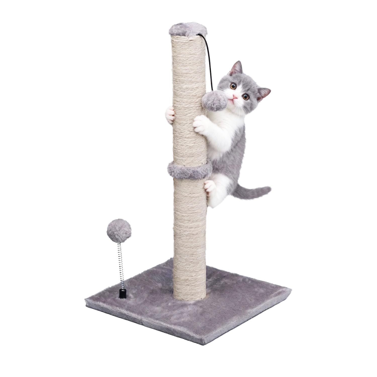 34" Tall Cat Scratching Post with Hanging Ball – Sisal Scratcher for Indoor Cats, Beige