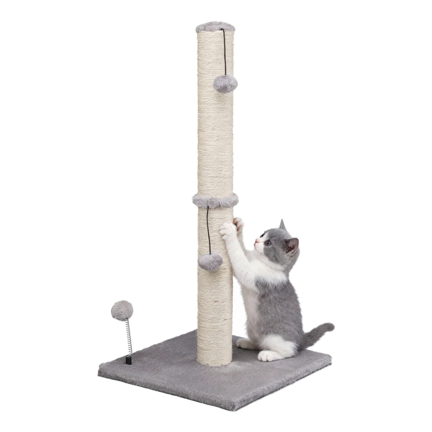 34" Tall Cat Scratching Post with Hanging Ball – Sisal Scratcher for Indoor Cats, Beige