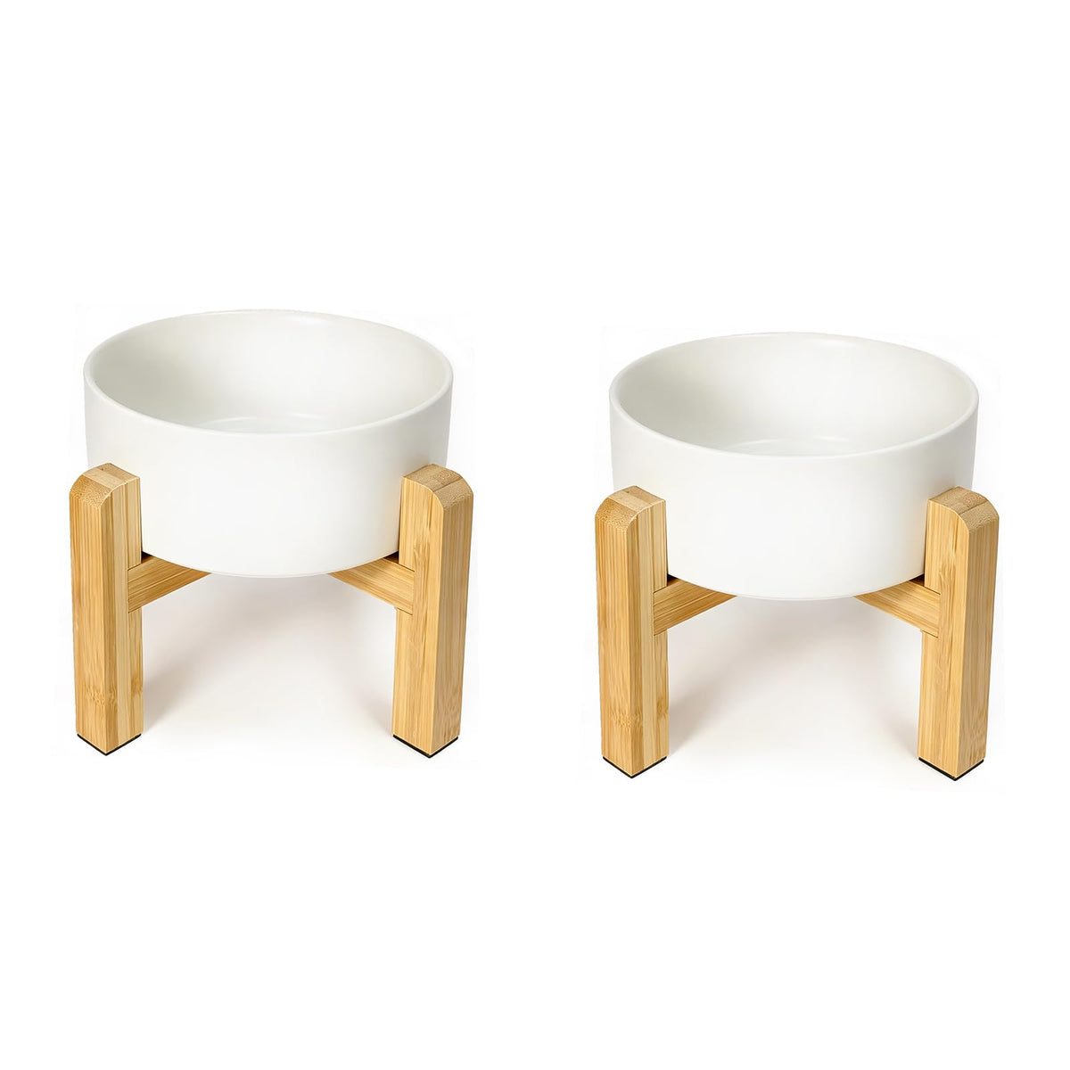Elevated Ceramic Pet Bowl with Reversible Bamboo Stand – for Cats & Small Dogs