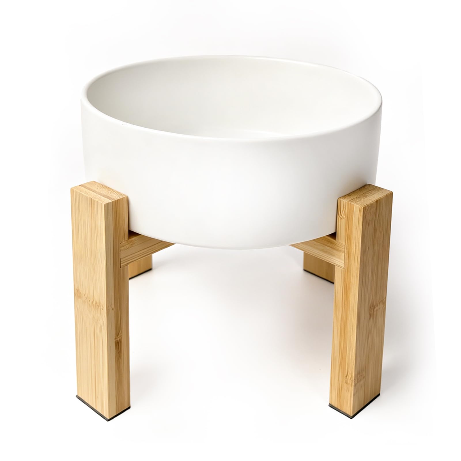 Elevated Ceramic Pet Bowl with Reversible Bamboo Stand – for Cats & Small Dogs