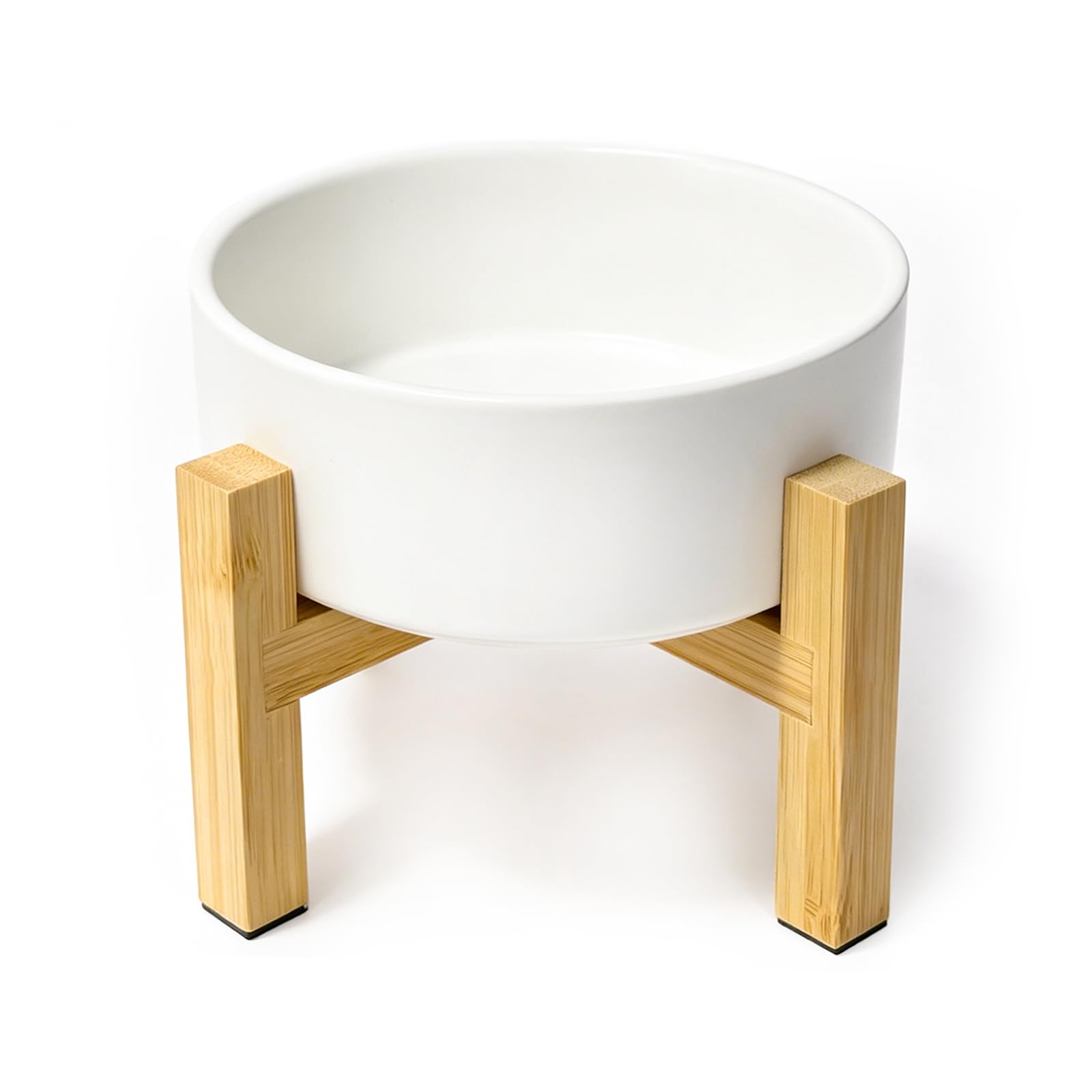Elevated Ceramic Pet Bowl with Reversible Bamboo Stand – for Cats & Small Dogs