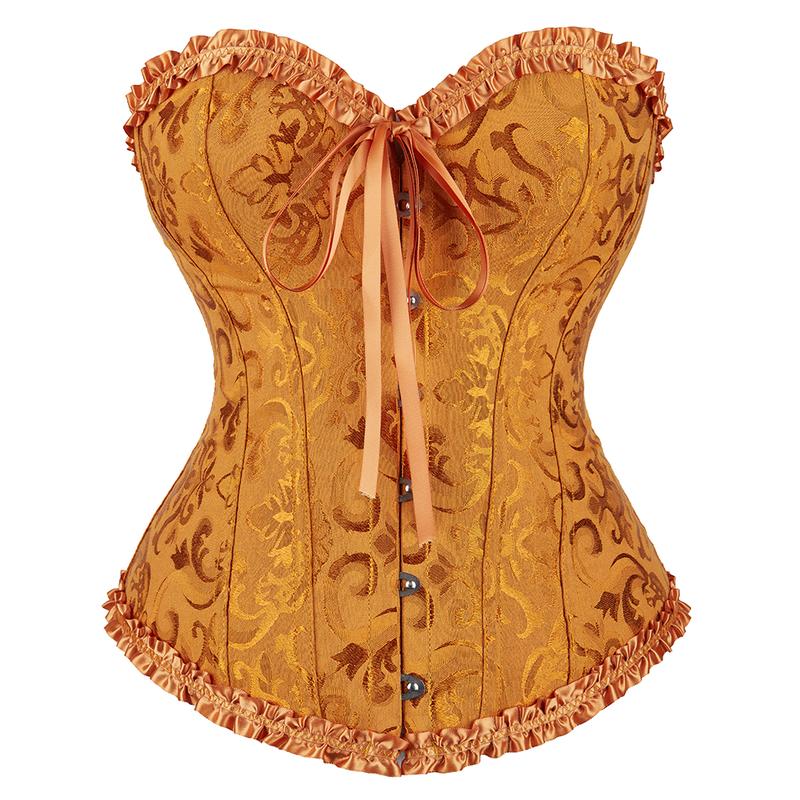 Overbust Corset Top Floral Renaissance Womens Lace Up Boned Overbust Corset Bustier.