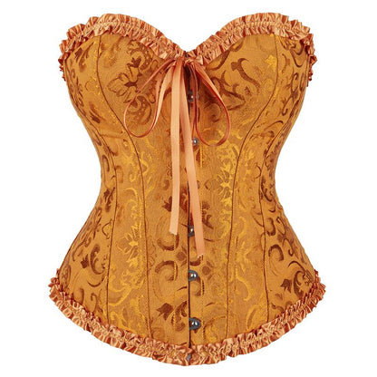 Overbust Corset Top Floral Renaissance Womens Lace Up Boned Overbust Corset Bustier.