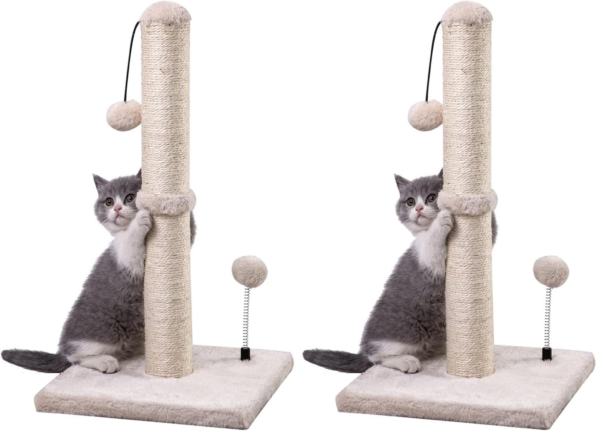 Cat Scratching Post for Kittens – Sisal Scratcher with Hanging Ball, Beige