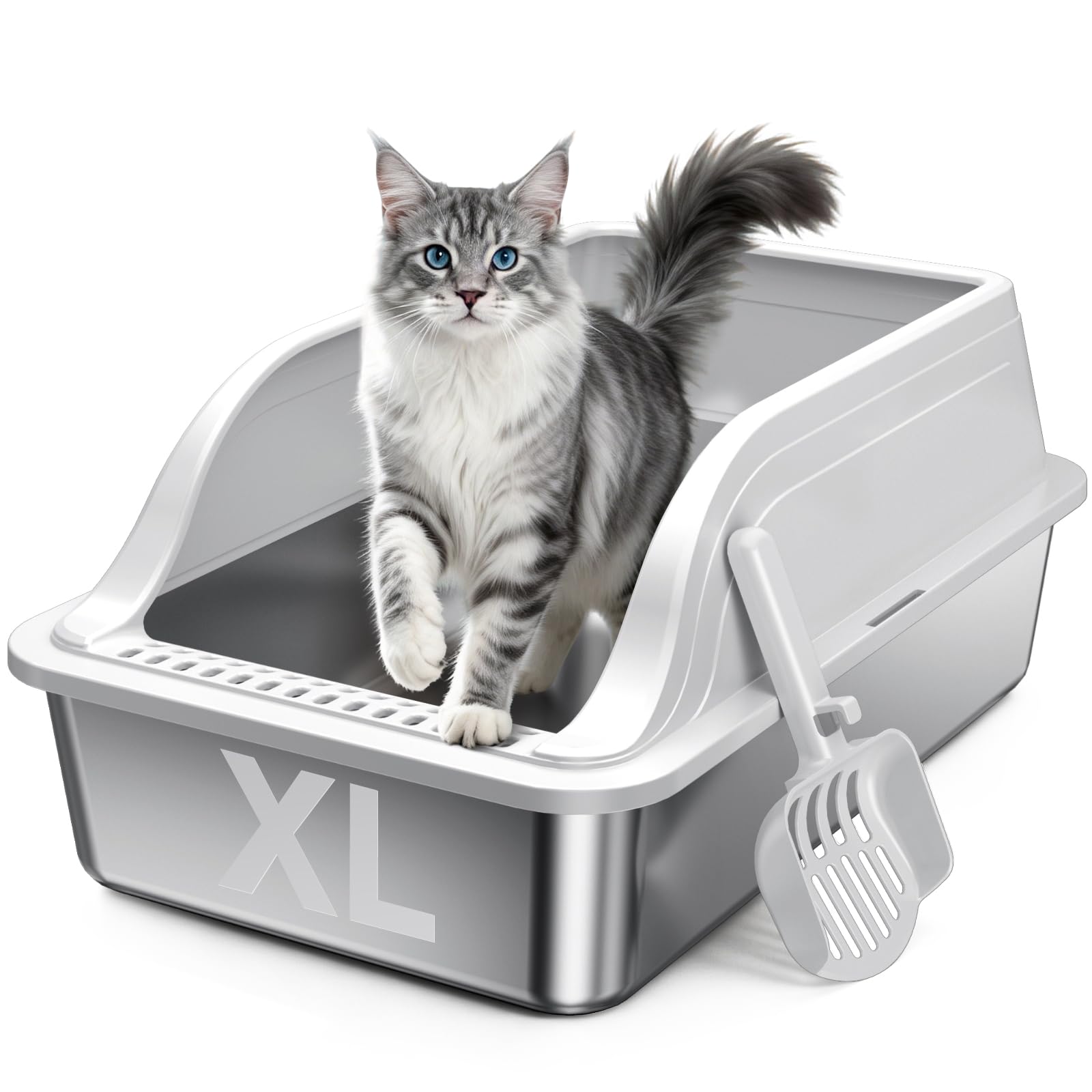 XL Stainless Steel Cat Litter Box with High Sides