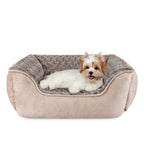Washable Rectangle Dog Bed – Soft Bolster Sofa Bed with Non-Slip Bottom, Beige