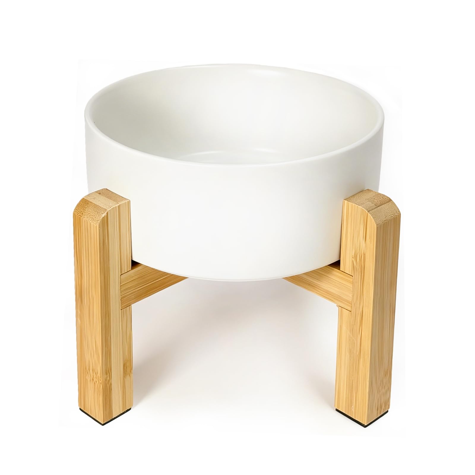 Elevated Ceramic Pet Bowl with Reversible Bamboo Stand – for Cats & Small Dogs