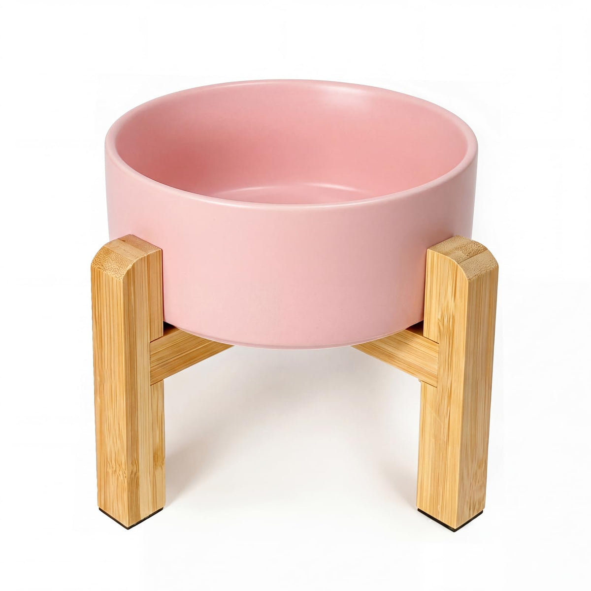Elevated Ceramic Pet Bowl with Reversible Bamboo Stand – for Cats & Small Dogs