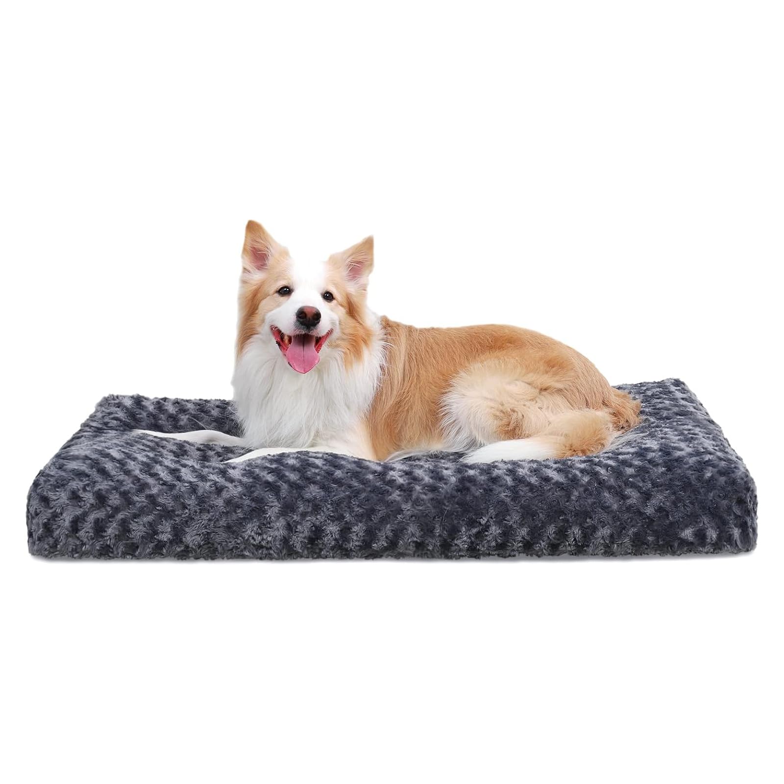 41" Washable Large Dog Bed – Soft Plush Crate Mat with Non-Slip Bottom, Gray