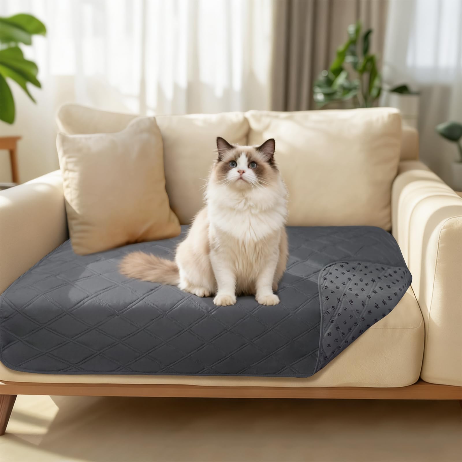 Quilted Pet Couch Protector with Non-Slip Back