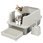 Open Cat Litter Box Set with Step Tray & Scoop