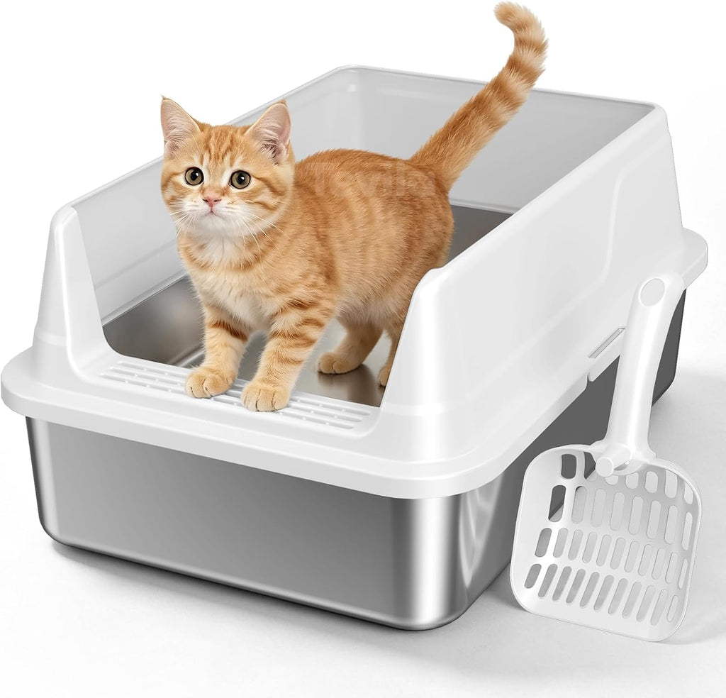 Compact Stainless Steel Cat Litter Box with Scoop