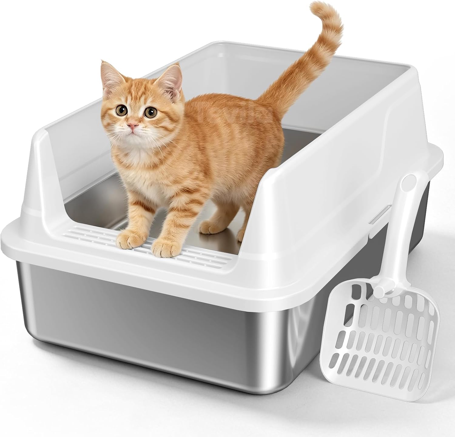 Compact Stainless Steel Cat Litter Box with Scoop
