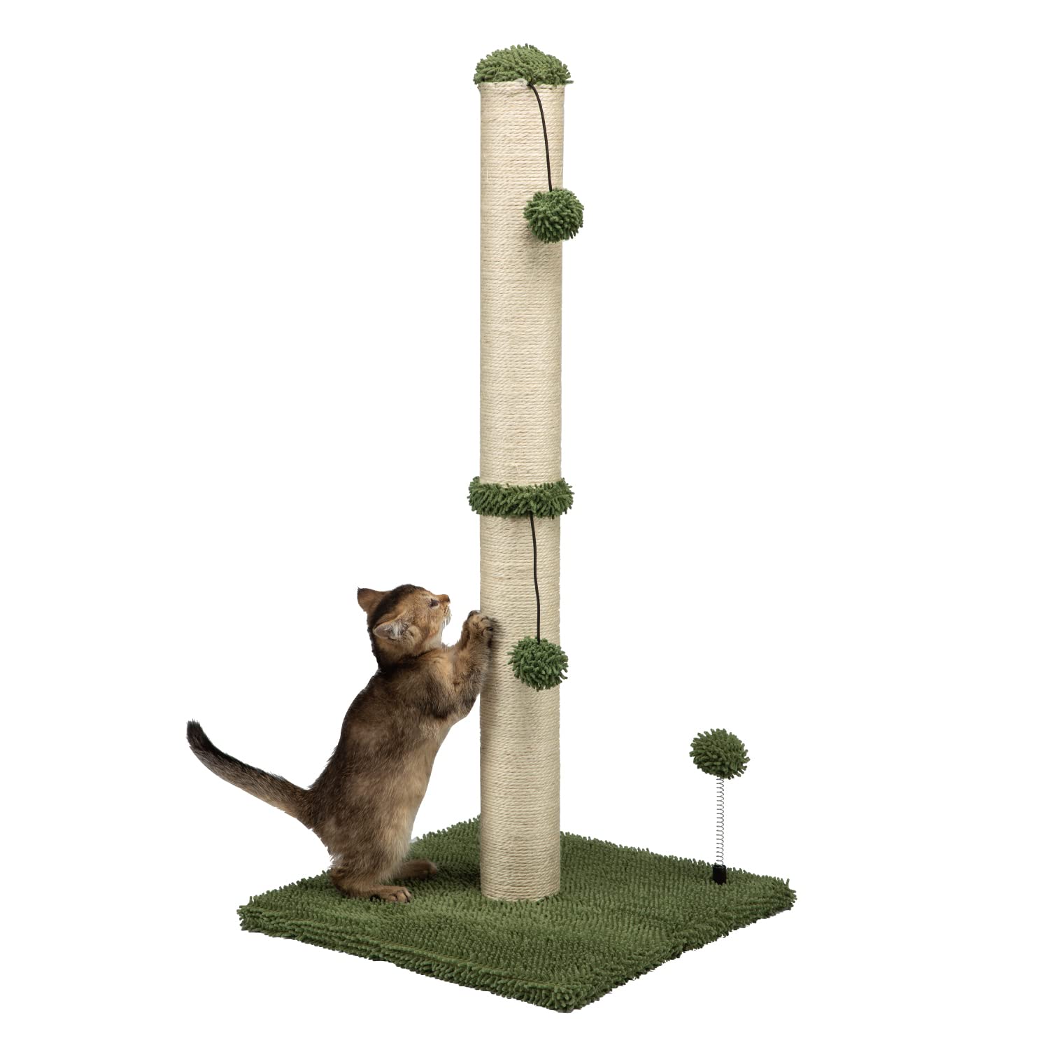 34" Tall Cat Scratching Post with Hanging Ball – Sisal Scratcher for Indoor Cats, Beige