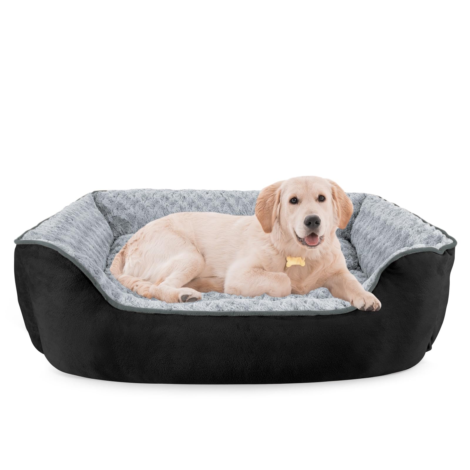Washable Rectangle Dog Bed – Soft Bolster Sofa Bed with Non-Slip Bottom, Beige