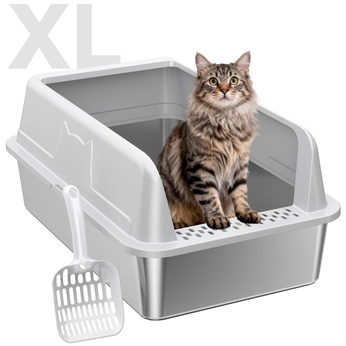 XL Stainless Steel Cat Litter Box with High Sides