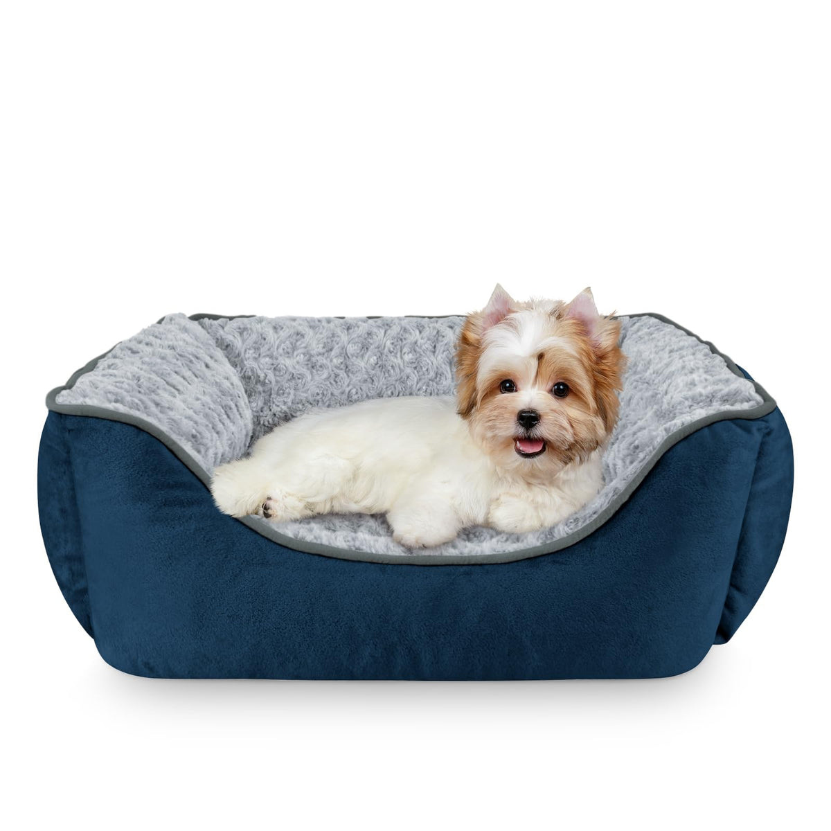 Washable Rectangle Dog Bed – Soft Bolster Sofa Bed with Non-Slip Bottom, Beige