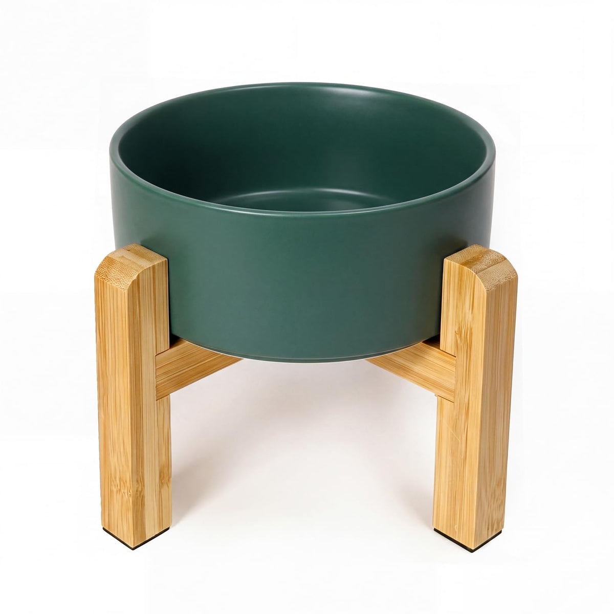 Elevated Ceramic Pet Bowl with Reversible Bamboo Stand – for Cats & Small Dogs