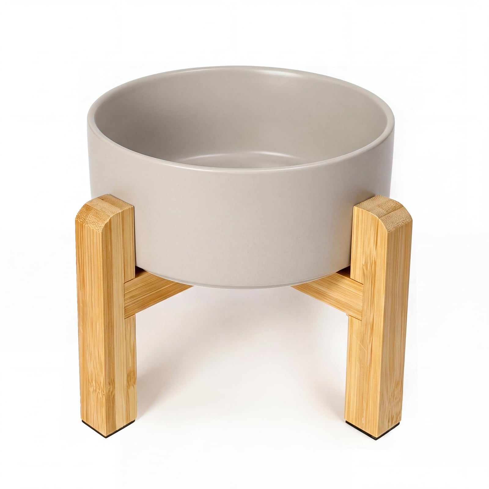 Elevated Ceramic Pet Bowl with Reversible Bamboo Stand – for Cats & Small Dogs