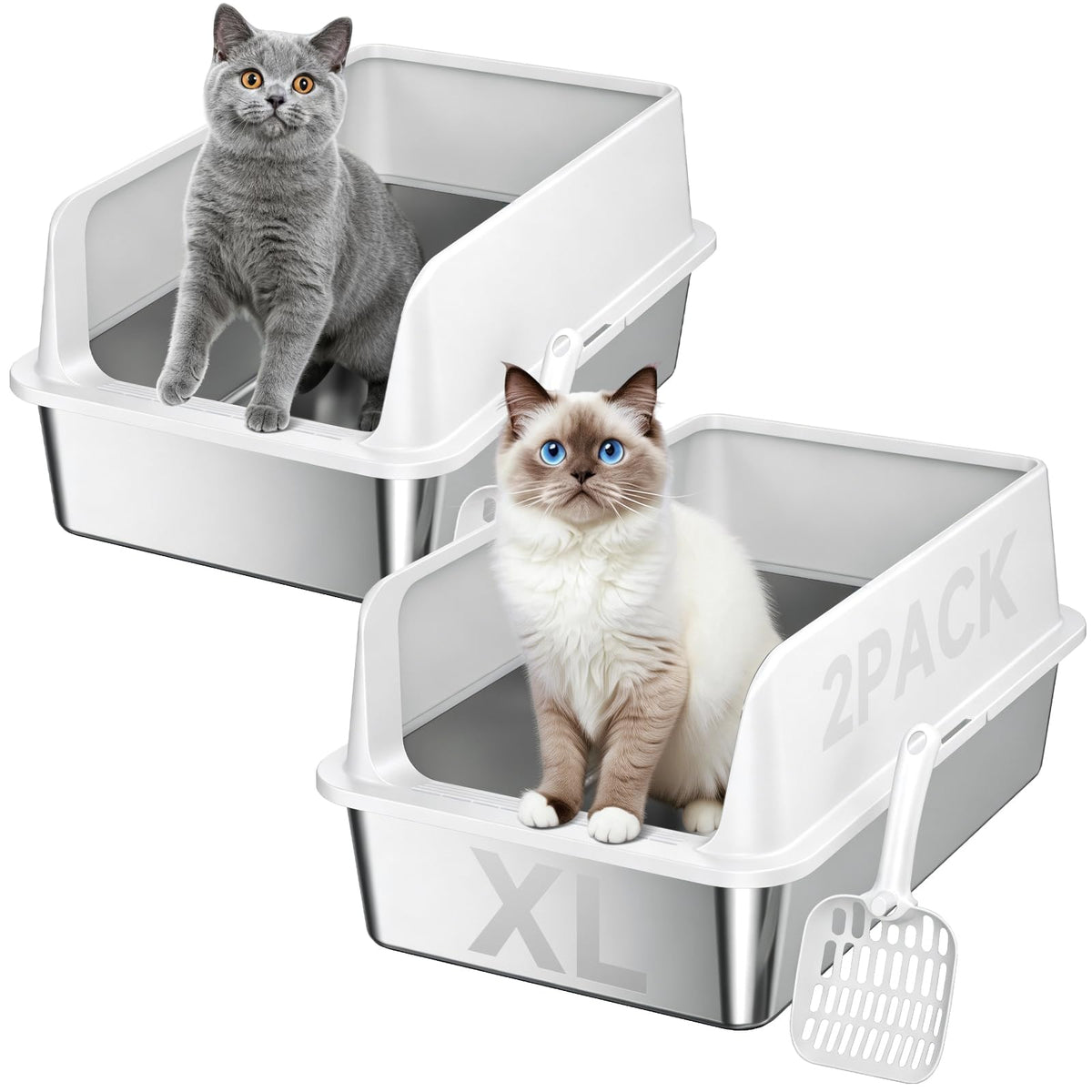 XL Stainless Steel Cat Litter Box with High Sides