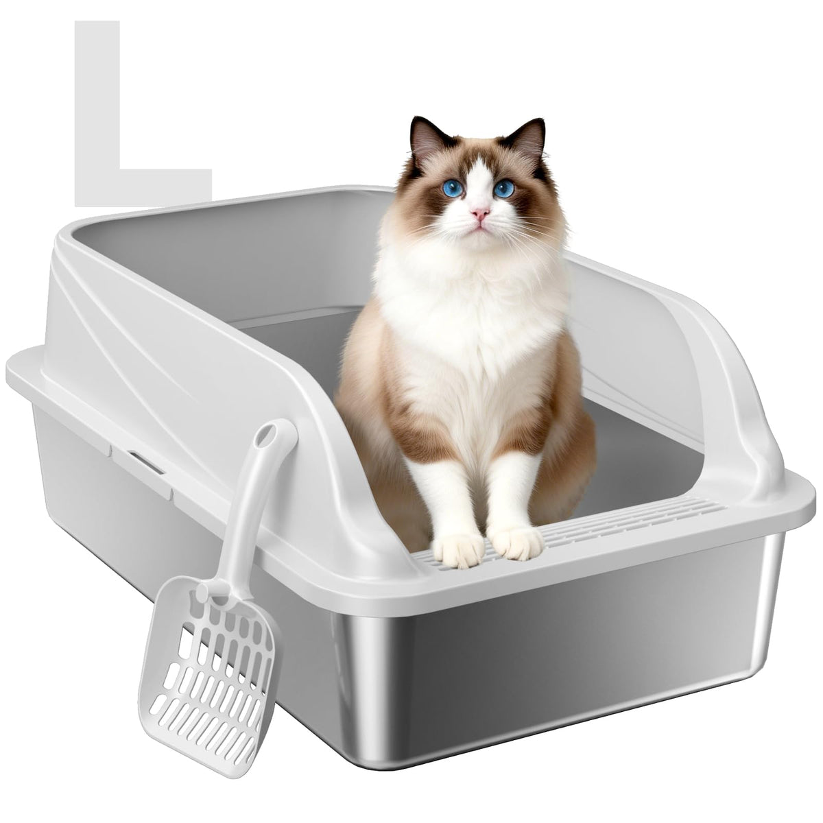 XL Stainless Steel Cat Litter Box with High Sides