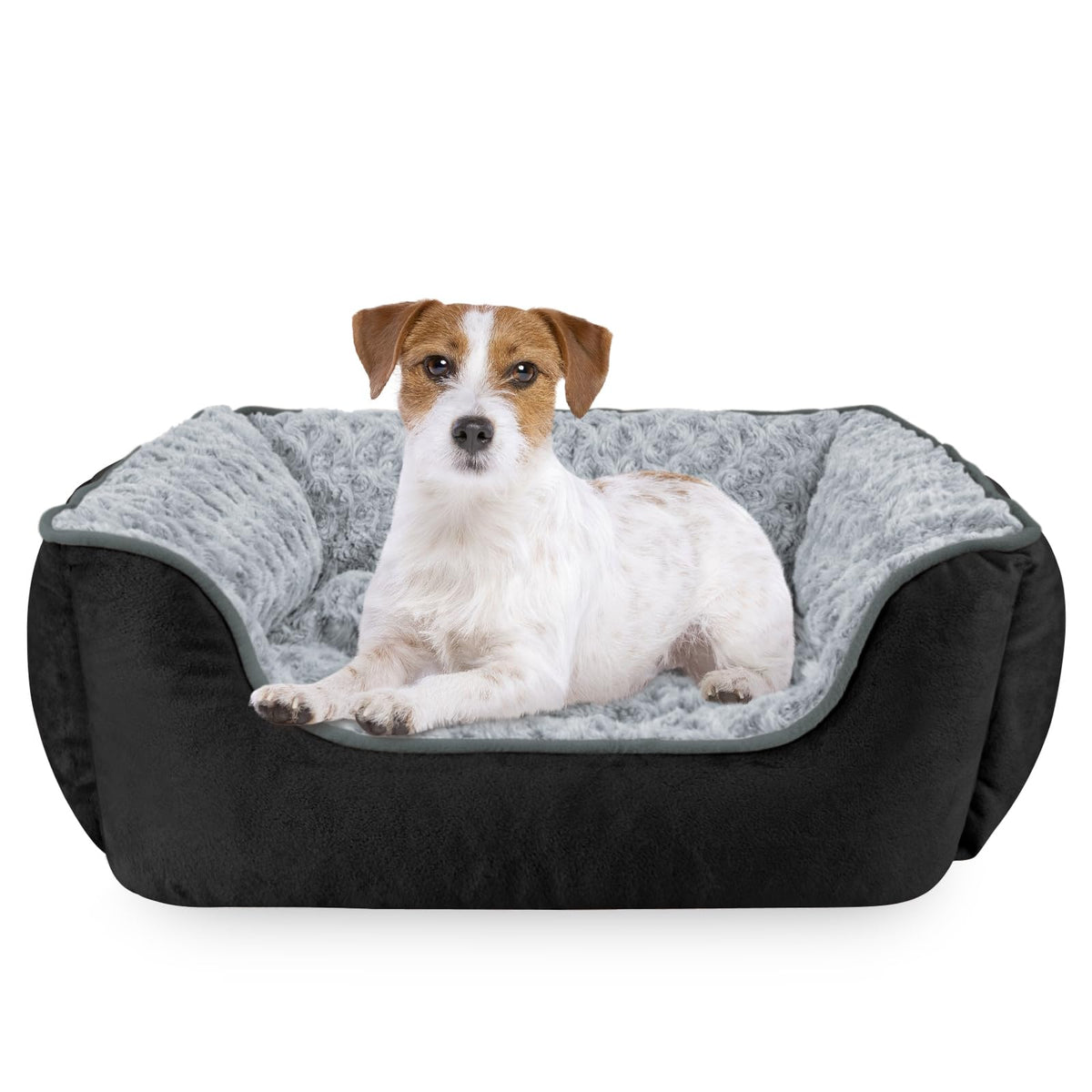 Washable Rectangle Dog Bed – Soft Bolster Sofa Bed with Non-Slip Bottom, Beige