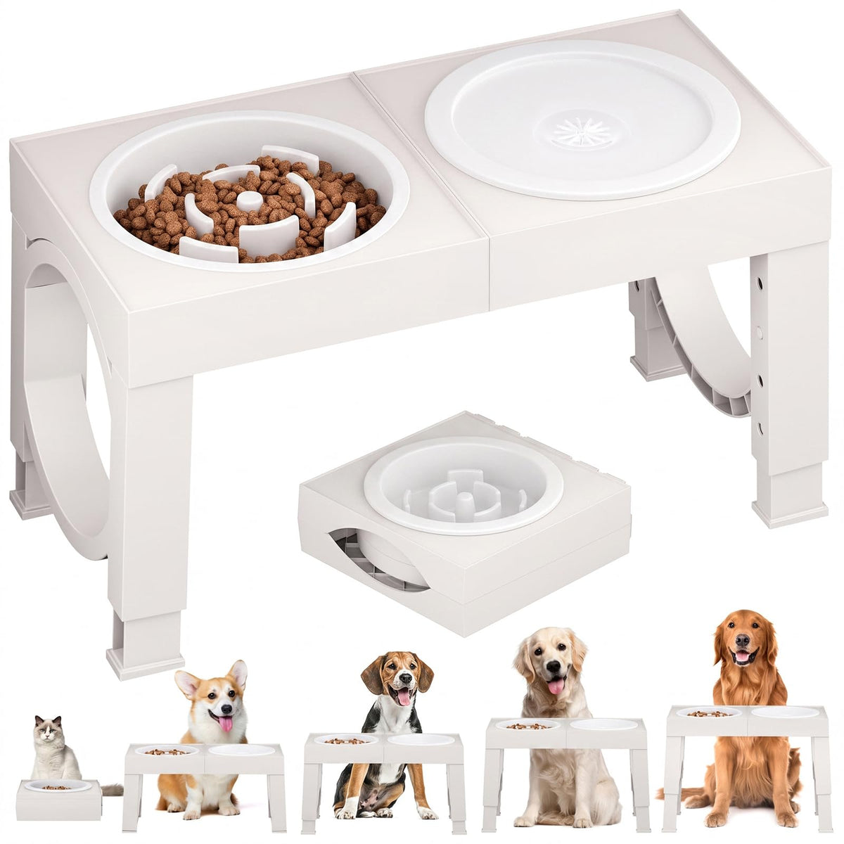 Adjustable Elevated Dog Feeder with 2 Steel Bowls