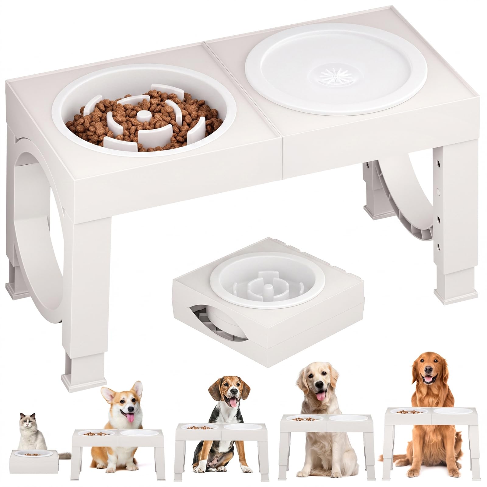 Adjustable Elevated Dog Bowl Stand with 2 Steel Bowls