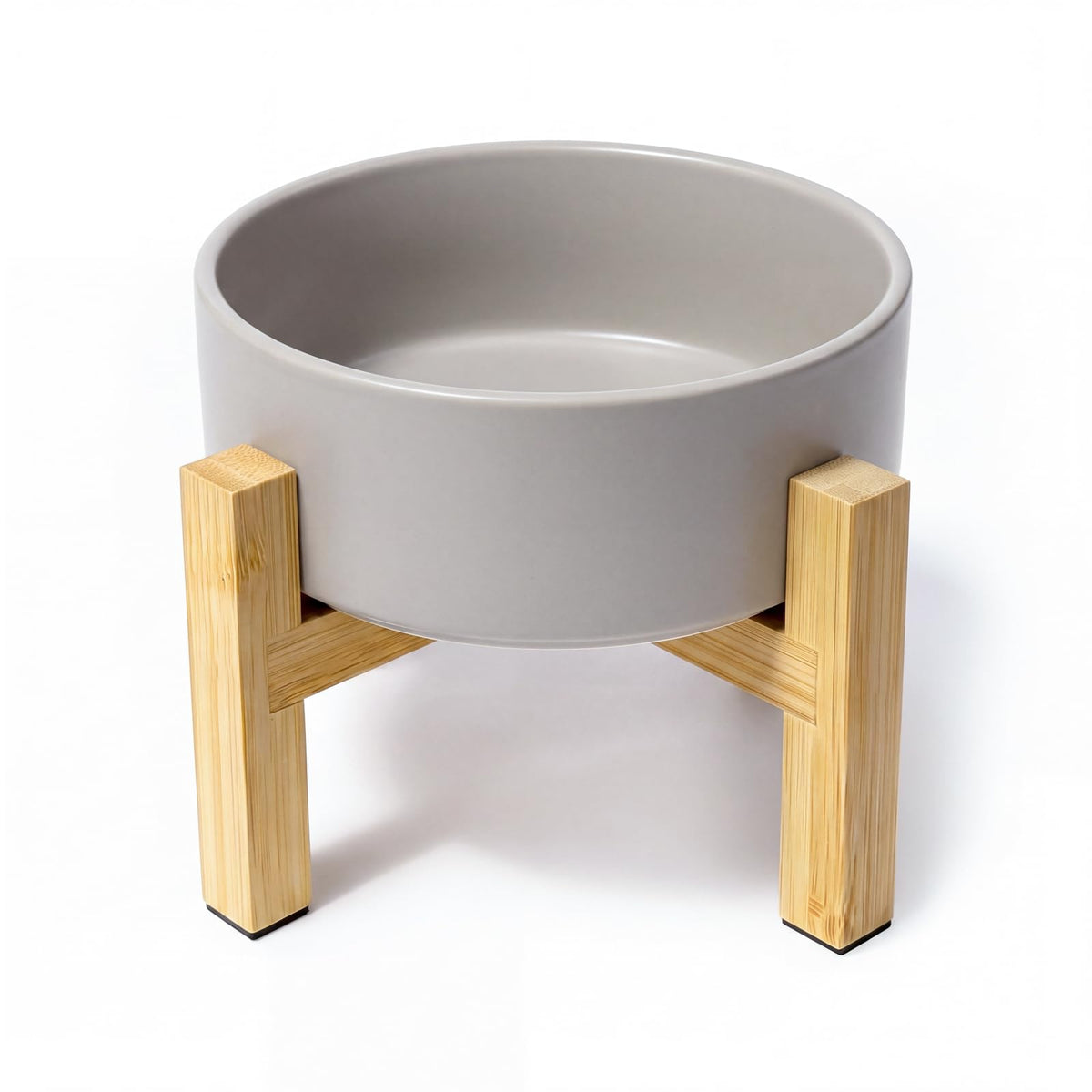 Elevated Ceramic Pet Bowl with Reversible Bamboo Stand – for Cats & Small Dogs