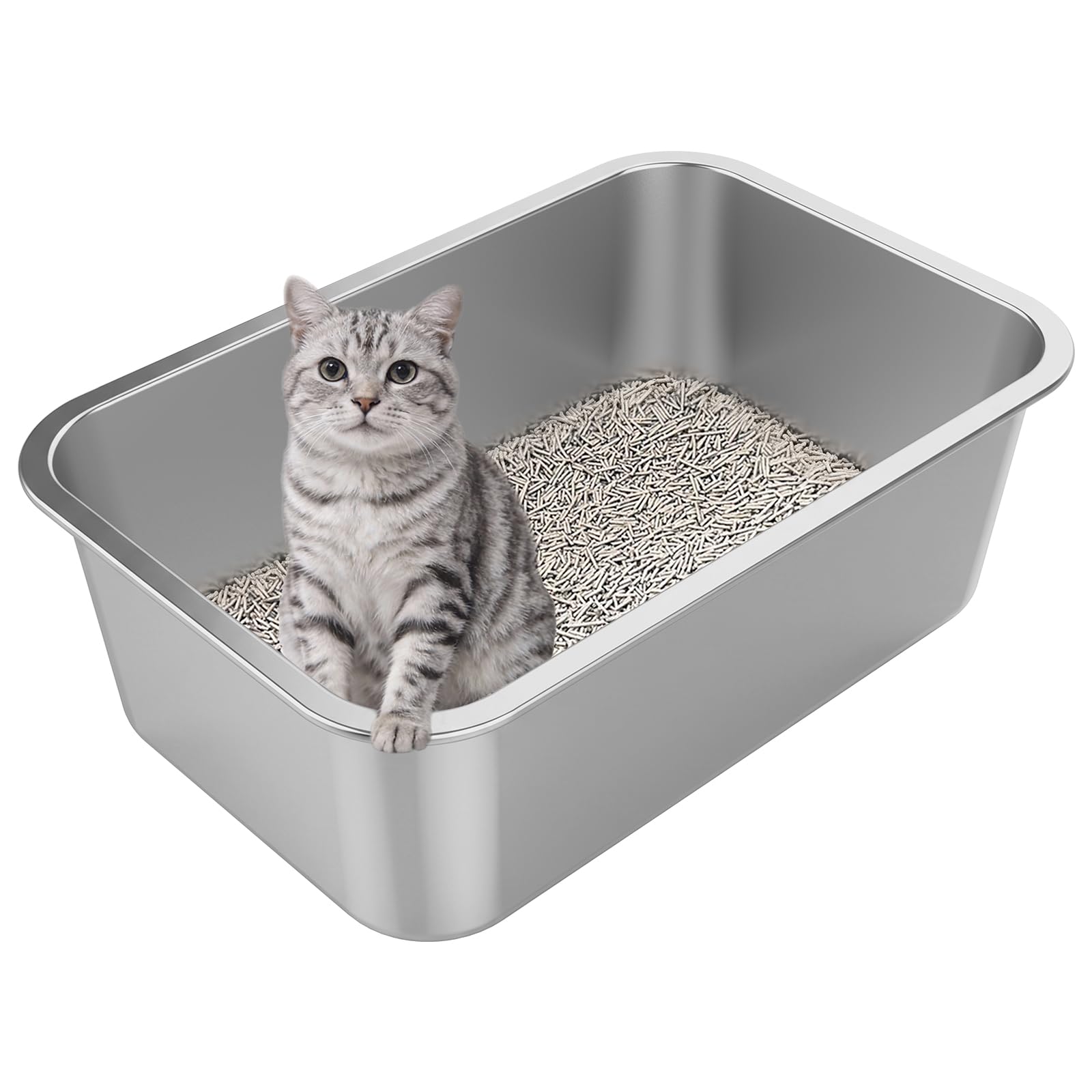 High-Sided Stainless Steel Cat Litter Pan