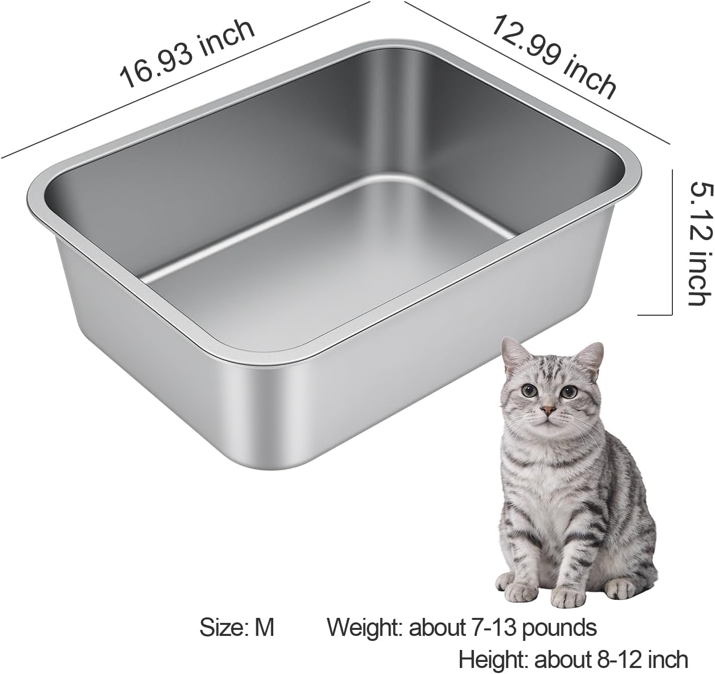 High-Sided Stainless Steel Cat Litter Pan