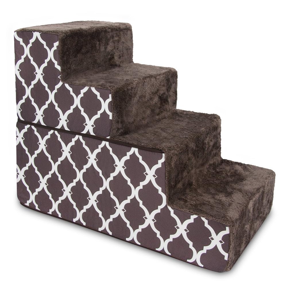 4-Step Dog Stairs for Small Dogs & Cats – 18" Foam Pet Steps for Bed & Couch