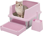 Open Cat Litter Box Set with Step Tray & Scoop