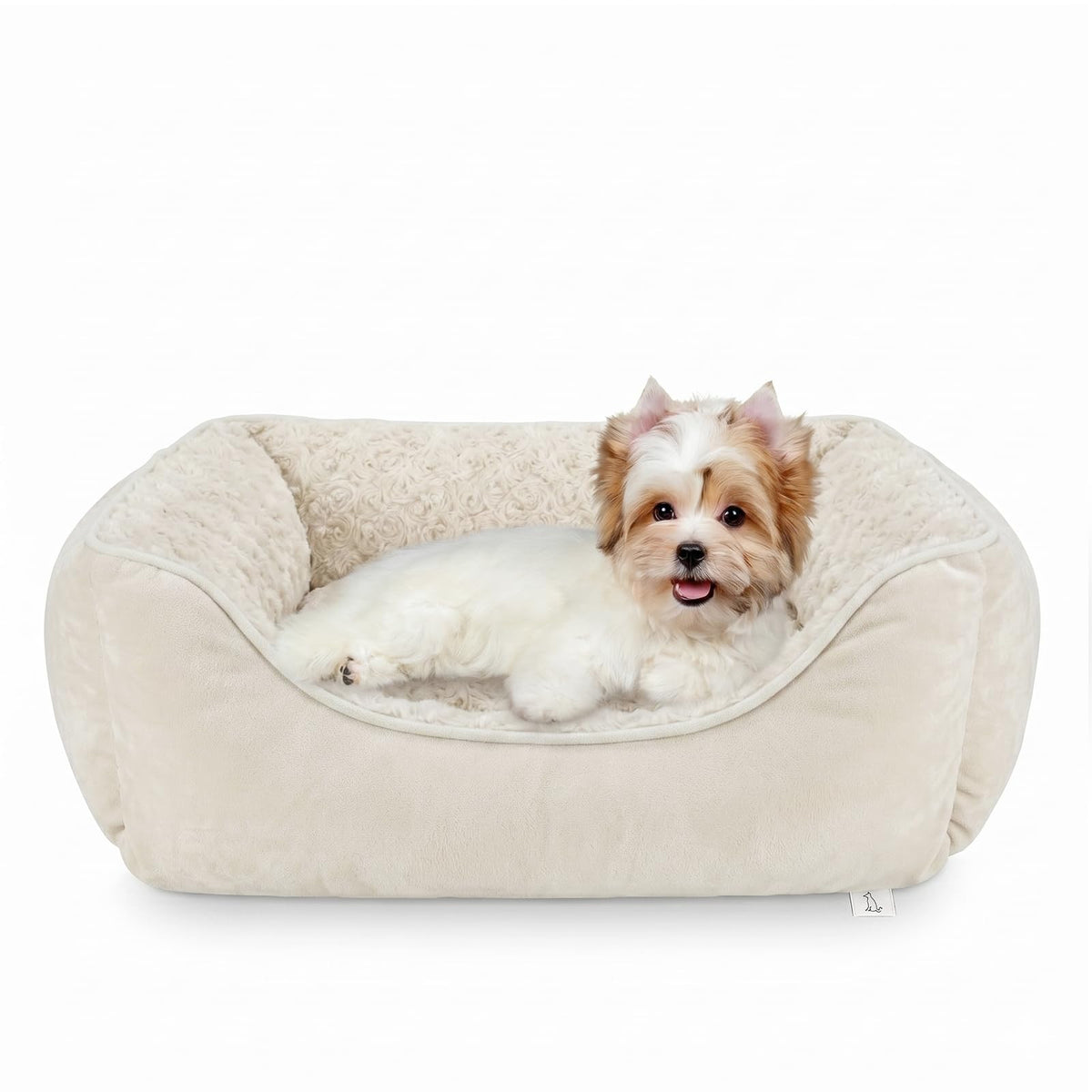 Washable Rectangle Dog Bed – Soft Bolster Sofa Bed with Non-Slip Bottom, Beige