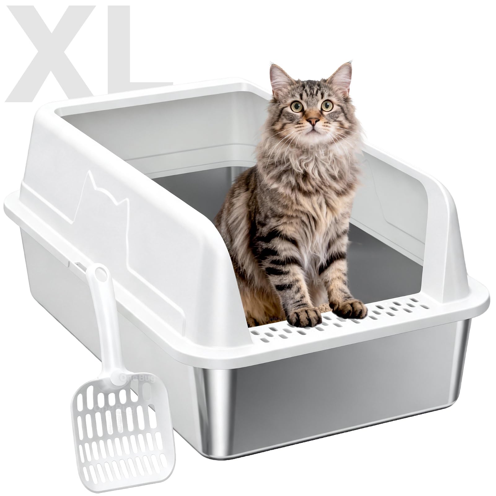 XL Stainless Steel Cat Litter Box with High Sides