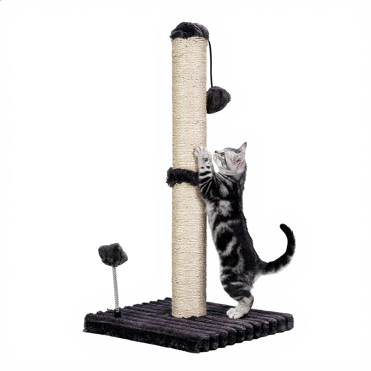 34" Tall Cat Scratching Post with Hanging Ball – Sisal Scratcher for Indoor Cats, Beige