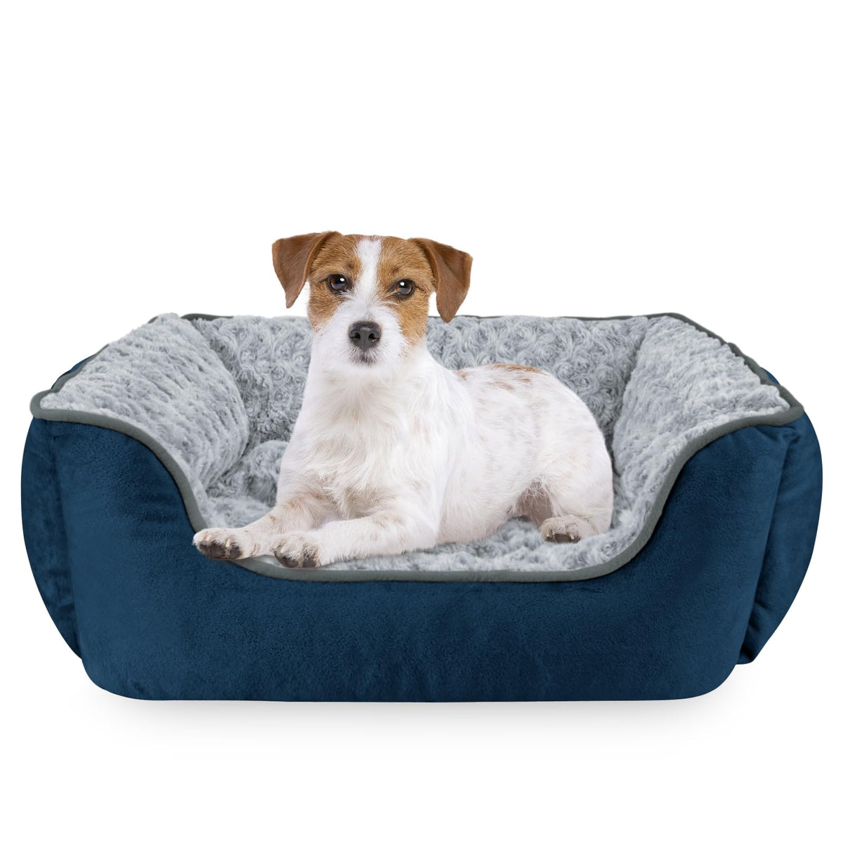 Washable Rectangle Dog Bed – Soft Bolster Sofa Bed with Non-Slip Bottom, Beige