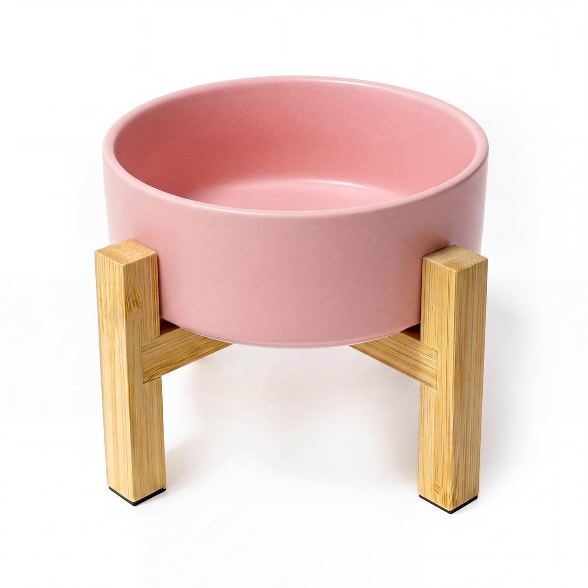Elevated Ceramic Pet Bowl with Reversible Bamboo Stand – for Cats & Small Dogs