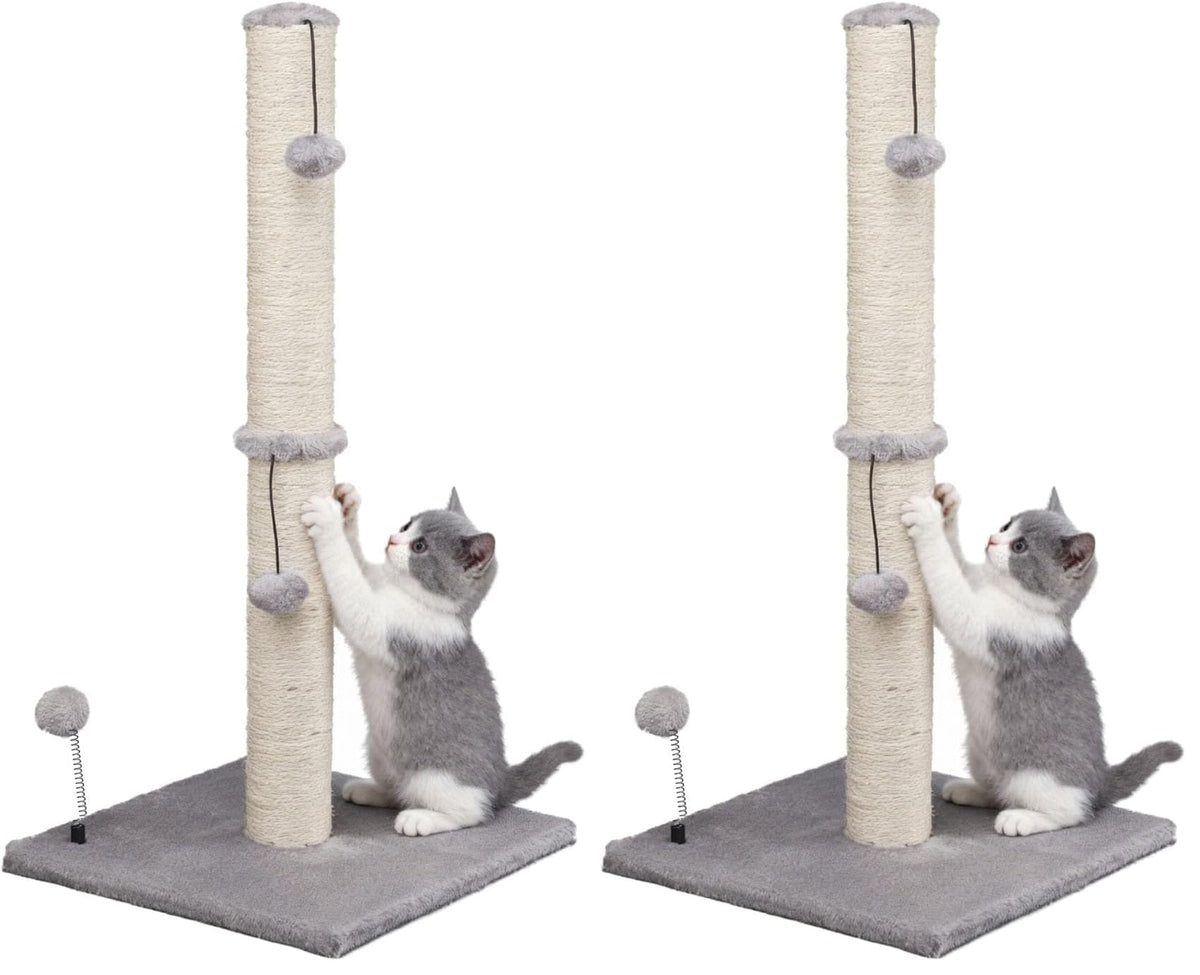 34" Tall Cat Scratching Post with Hanging Ball – Sisal Scratcher for Indoor Cats, Beige
