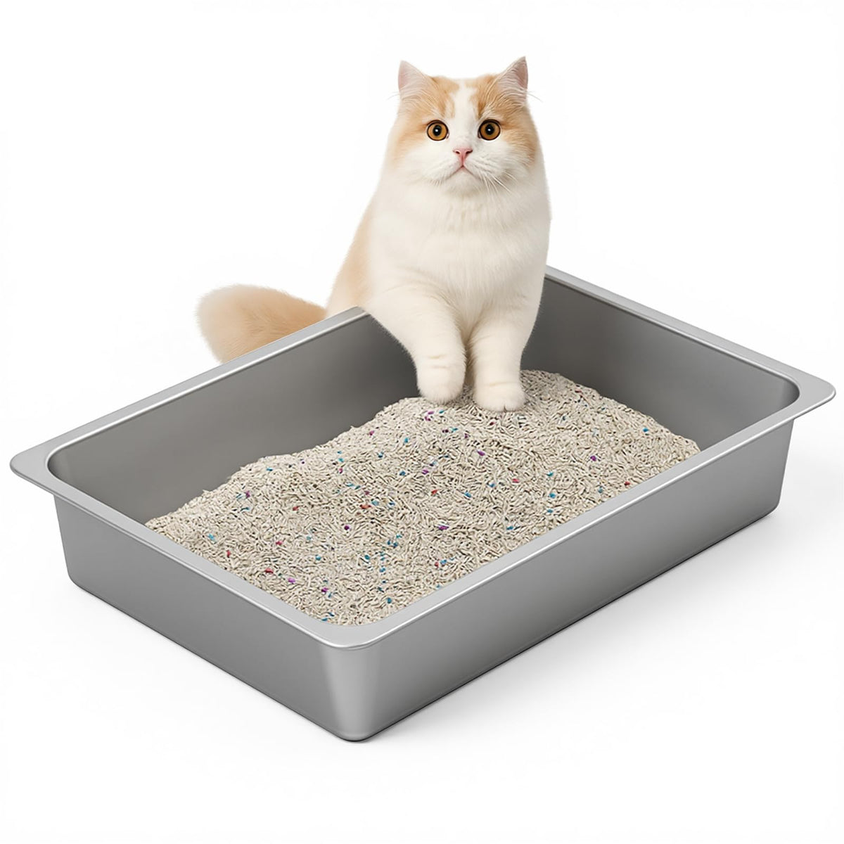 Large High-Sided Stainless Steel Cat Litter Pan
