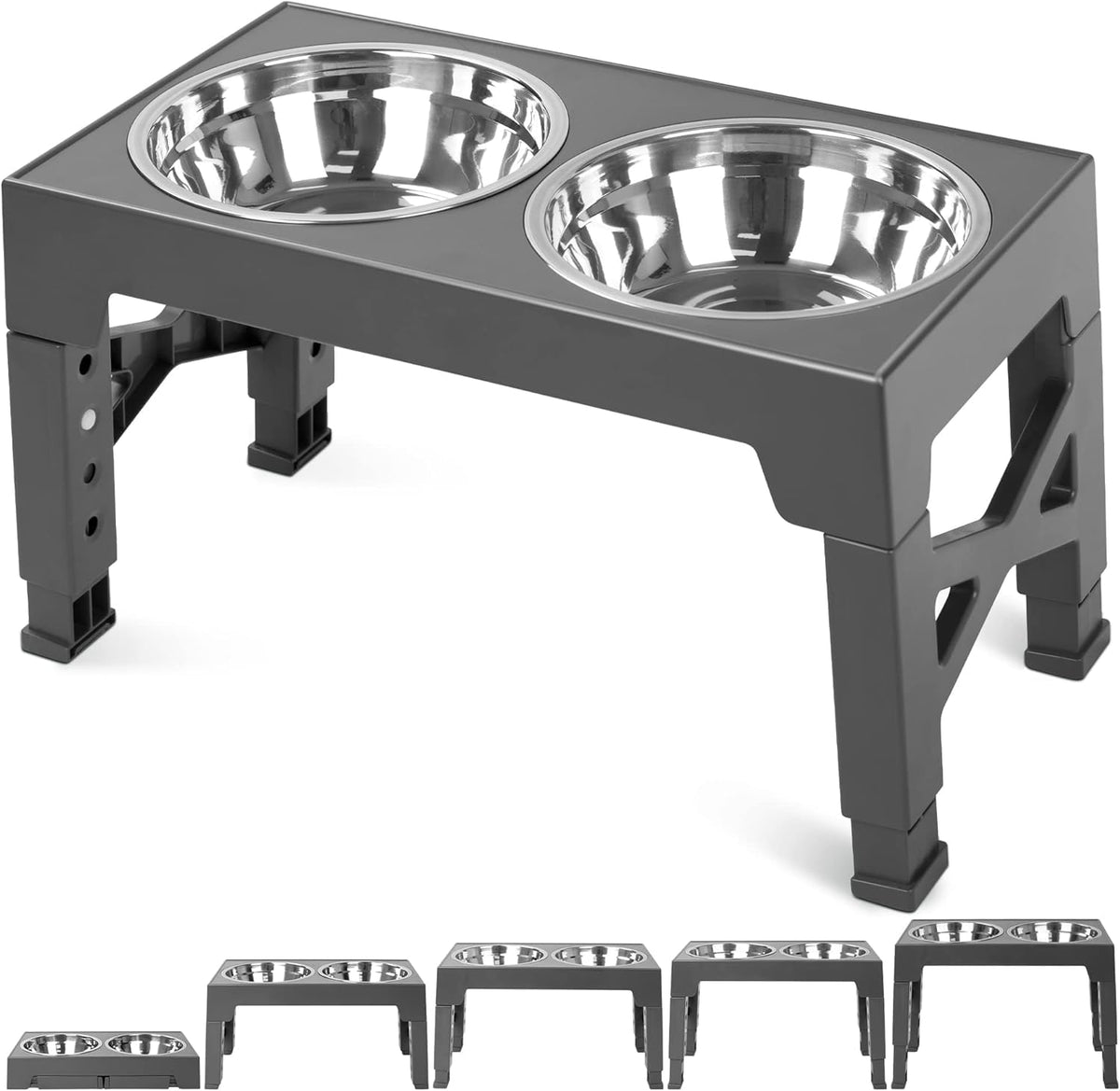 5-Height Elevated Dog Bowl Stand with 2 Steel Bowls