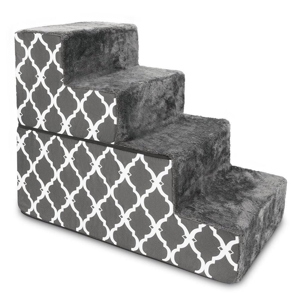 4-Step Dog Stairs for Small Dogs & Cats – 18" Foam Pet Steps for Bed & Couch
